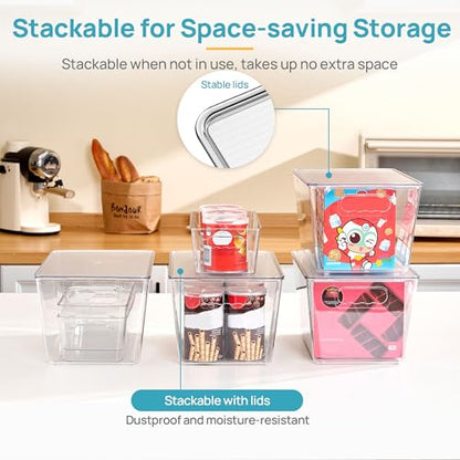 8 Pack Clear Storage Bins with Lid Set for Pantry... (Clear | Plastic)
