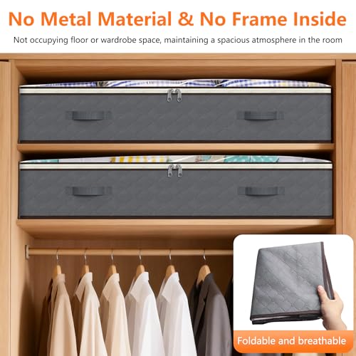 90L Under Bed Storage Containers,4-Pack Closet Organizer Storage Bins ,Grey | for Organization and Storage Clothes, Shoes, Blankets & Pillows,Visible Transparent Top Storage Bins with Lids