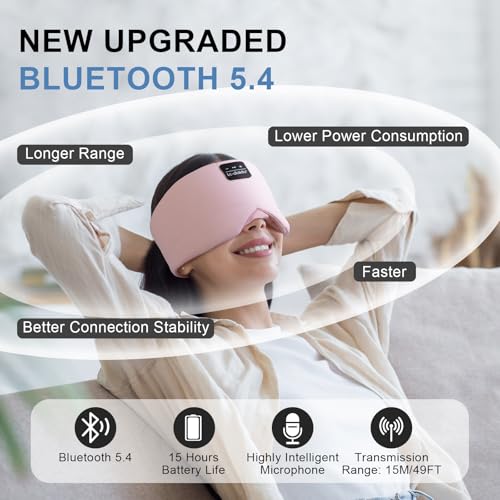 LC-dolida Bluetooth 5.4 Sleep Mask, Ice Silk Sleep Headphones for Side Sleepers, Adjustable Blackout Eye Mask with Bluetooth Headphones, Ultra-Soft Sleeping Mask for Women & Travel (Pink)