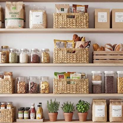 StorageWorks Large Wicker Baskets for Storage,Woven Basket for Gifts,1-Pack | Water Hyacinth Rectangular Wicker Basket, Wicker Storage Baskets for Shelves, Woven Baskets for Storage, Blanket Basket