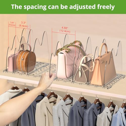 2 Pack Clear Purse Organizers for Closet, Adjustable Shelf Divider, Handbag Separators Storage Organizer, Shelf Divider in Bedroom, Office, Kitchen