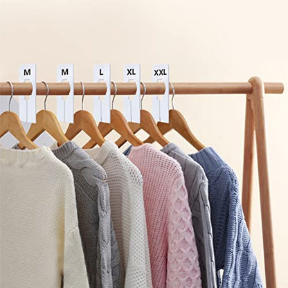 40 Pack Rectangular White Plastic Clothing Size Closet Rack Dividers Hangers, Preprinted in 8 Sizes XXS, XS, S, M, L, XL, XXL, XXXL (2.5”x 5”, Inner Diameter 1.38”)