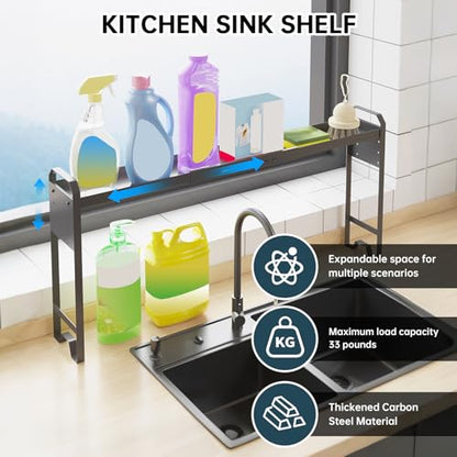 Over The Sink Shelf & Window Plant Shelf, Expandable Kitchen Organization | Adjustable in Height & Length, Multi-Purpose Storage Rack, For Stove, Bathroom, Study