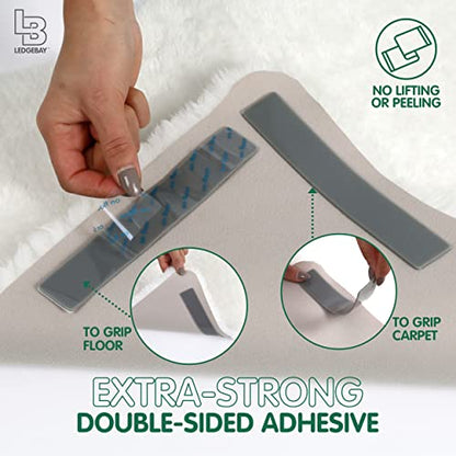 Rug Gripper for Hardwood Floors, Reusable Rug Tape, 17 Pack | Adhesive Rubber Pads, Square 90-Degree Corners, for Hardwood, Laminate, LVP and Tile, Trims to Fit