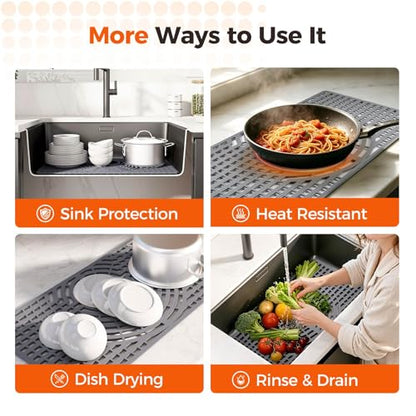 Snuggery Silicone Sink Protector for Kitchen Sink, 28"x15" Rear Drain | Scratch protection, cushions fragile dishes and glassware, dishwasher safe, food-grade silicone, 446°F heat resistant