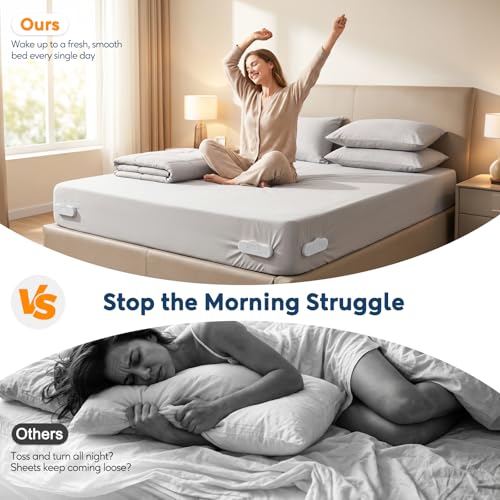4Pcs Bed Sheet Holders for Corners ABS Material One-Time Installation | No More Loose Sheets Fits All Kinds of Sheets and Mattress Sizes, Bed Corner Sheet Holders