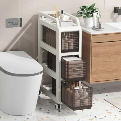Bathroom Storage with Drawers, 7.87" Wide Slim Storage Cabinet | Freestanding Narrow Cupboard for Bathroom, Kitchen