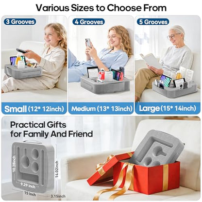 Couch Cup Holder Tray, Couch Caddy for Drink, Snack, Phone, Remote, Ipad, Game Controller, Large-size Sofa Cup Holder for Bed, Sofa, Car, Desk, Gray