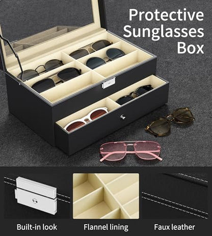 NEWLOOP Sunglasses Organizer Multiple Pairs of Glasses Display Case Sunglass Hard Shell Storage Box for Women Men 12/16 Slots