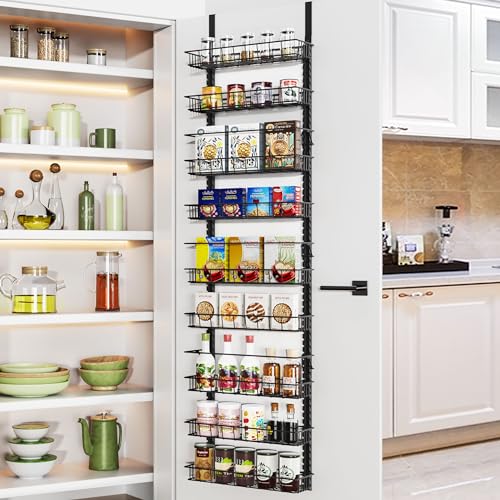 9 Tier Over Door Pantry Organizer, 2-in-1 Adjustab... (Black | Iron)