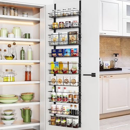 9 Tier Over Door Pantry Organizer, 2-in-1 Adjustab... (Black | Iron)