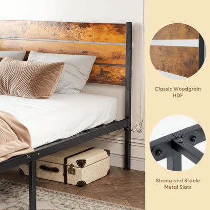 OLIXIS Full Size Bed Frame with Headboard, 800LBS Mattress Foundation with All Sturdy Metal Support, Under Bed Storage, No Box Spring Needed, Easy Assembly, Rust Brown