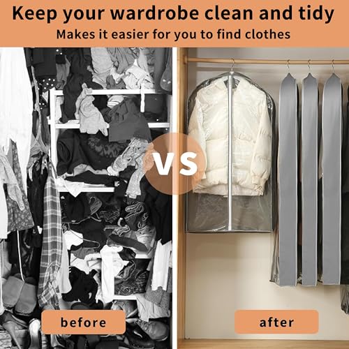 3 Pcs Garment Bags,40" & 50" PVEA Breathable Dust Cover,Dress Bag | For Hanging Clothes With Bedroom, Garment Covers For Suits,Padded Clothes,Shirts, Prevent, Dustproof, Keep Dry, Breathable