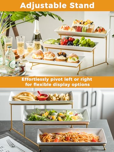 3 Tier Serving Tray for Party, Tiered Serving Plat... (Gold Stand | Ceramic)