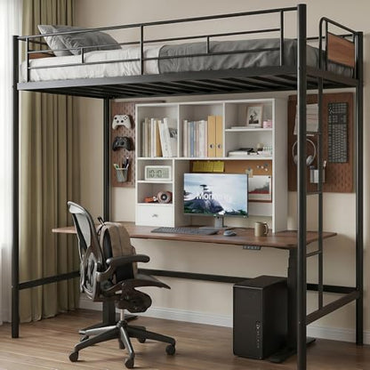 Desk Hutch Dorm with Cork Board, Shelves and Drawer | Desktop Bookshelf for College Dorm, Student Bedroom, White