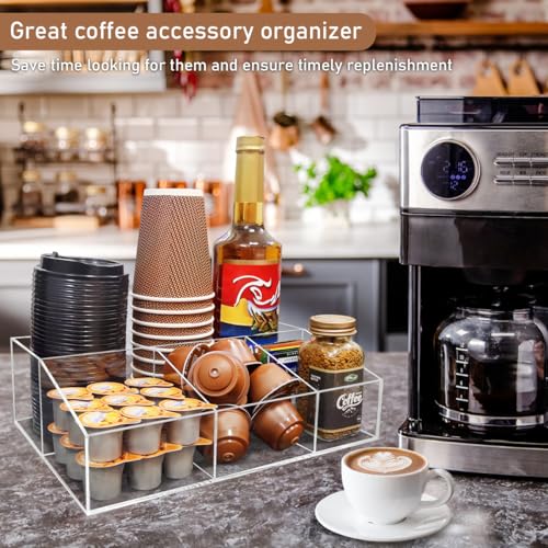 Acrylic Coffee Bar Station Organizer for Countertop, Office, Home Coffee K Cup Holder Holds Paper Cups, Condiments, Syrups, Creamer, Multi-Purpose Accessories Organizer