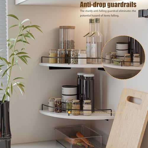 Corner Floating Shelves, Rustic Brown Wood, Set of 2, Wall Mount Storage with Guardrail for Bathroom Kitchen Living Room (White)