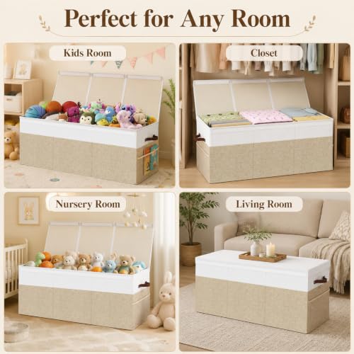 150L Extra Large Toy Storage Box with Lid for Boys Girls Nursery Playroom | Collapsible with Lid, Removable Divider, 40"x14"x16", Side Pockets, For Nursery, Living Room, Playroom