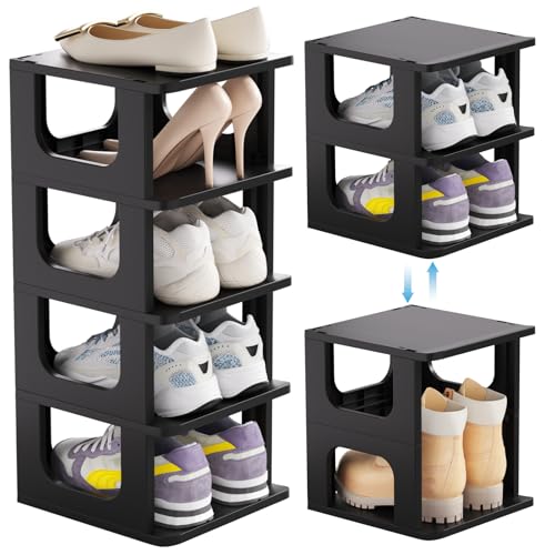 HAIXIN 5-Tier Shoe Rack for Small Spaces Narrow Shoe Organizer | for tight spots, dorms, rvs, stack multiple tiers, removable shelves for boots, narrow size for kids, women, modular design