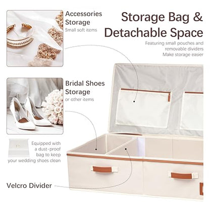 Wedding Dress Storage Box, Large Shadeable Wedding Dress Preservation Box with Microfiber Gloves, 20 Sheets of Acid Free Paper and Dustproof Bag for Wedding Dress, Heirlooms, Gowns