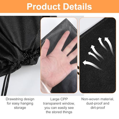 12 Pcs Dustproof Drawstring Bags Purse Dust Storage Bags for Handbags Covers Non Woven Fabric Cloth Pouch String Packing Organizer Shoe Pouch (Assorted Sizes, Black)