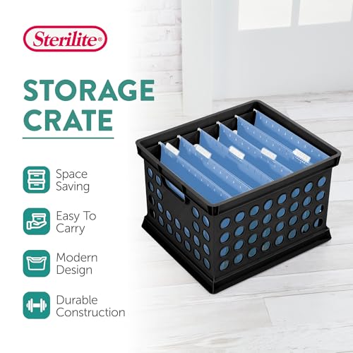 Storage Crate Bin File Organizer for Home & Office... (Black | Plastic)
