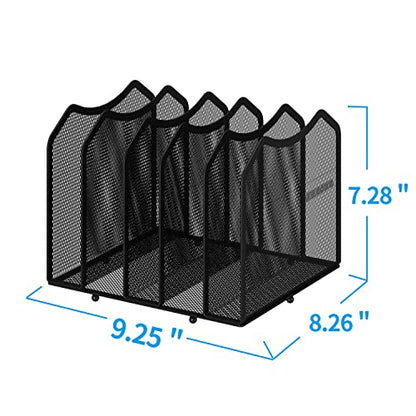 Simple Trending 5-Section Vertical File Organizer, Black | Metal Mesh Desktop Organizer, Multifunctional Use, Save Space, File Sorter for Office Home Classroom, 8.26"D x 9.25"Wx 7.28"H