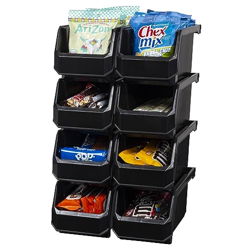 Medium Stackable Plastic Storage Bins, 8-Pack, Bla... (Black | Plastic)