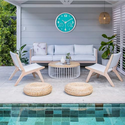 Outdoor Clock Waterproof with Thermometer and Hygrometer Combo 12 Inch Blue | Outdoor Metal Aluminum Frame Wall Decor Garden Patio Pool