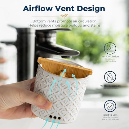 Toothbrush Holders, Ceramic Electric Toothbrush & Toothpaste Holder | Detachable 3 Slots Tooth Brush Cup with Drain Holes & Bamboo Divider, Makeup Brush Storage Holder for Bathroom, Family, Kids