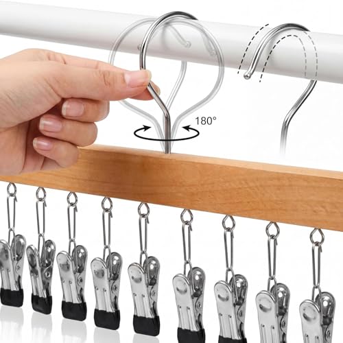 2 Pack Legging Organizer for Closet, Wooden Pants Hangers with 10 Clips | Holds 20 Jeans, Skirts, Underwear, Panties, Space Saving Hangers for Wardrobe Storage & Organization