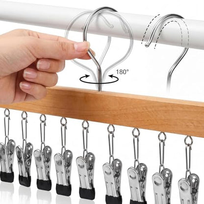 2 Pack Legging Organizer for Closet, Wooden Pants Hangers with 10 Clips | Holds 20 Jeans, Skirts, Underwear, Panties, Space Saving Hangers for Wardrobe Storage & Organization