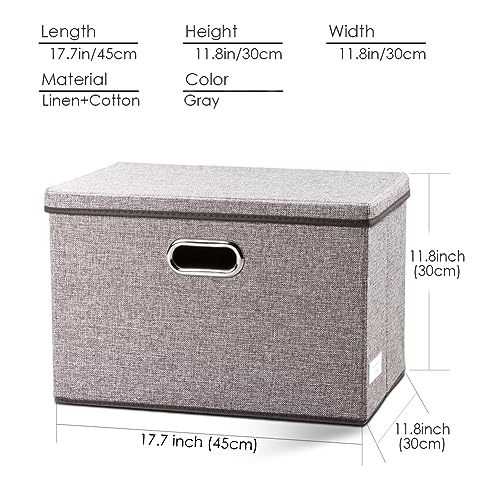 Large Collapsible Storage Bins with Lids [3-Pack] Linen/Cotton Blend Foldable Storage Boxes Organizer Containers Baskets Cube with Cover for Home Bedroom Closet Office Nursery(17.7x11.8x11.8)