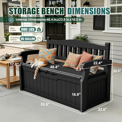 Devoko 80 Gallon Storage Bench Deck Box Waterproof&Lockable | Outdoor Benches for Patio Furniture, Garden Decor and Outdoor Seating for Cushions, Garden Tools and Pool Supplies