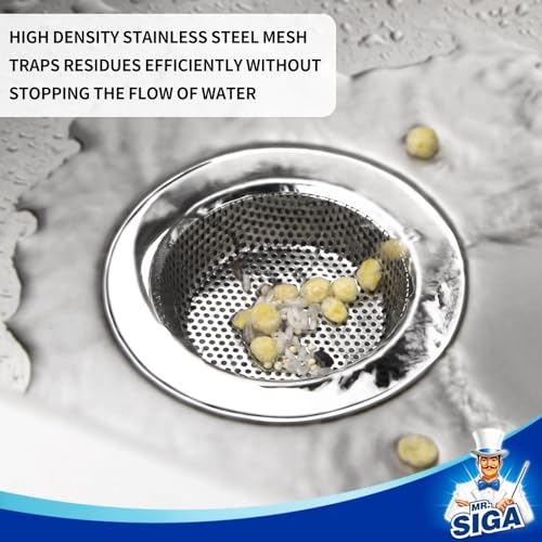 MR.SIGA Kitchen Sink Strainer, Stainless Steel Sink Drain Strainer, 3 Pack | Dishwasher safe sink strainer, outer diameter 4.4 inch/11.2cm, inner diameter 3 inch/7.6cm