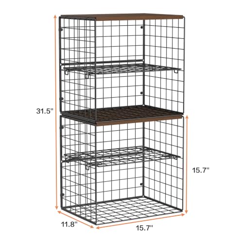Huxitocan 4-Tier Stackable Closet Organizers and Storage Shelves, Closet Storage Basket with Wood Tops, Adjustable Height Dividers Closet Storage Bins for Home Closet Organizer System, Black