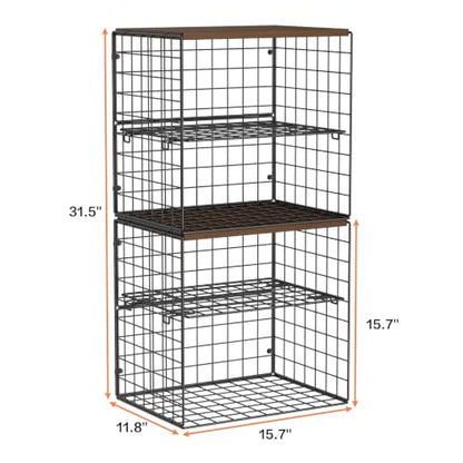 Huxitocan 4-Tier Stackable Closet Organizers and Storage Shelves, Closet Storage Basket with Wood Tops, Adjustable Height Dividers Closet Storage Bins for Home Closet Organizer System, Black