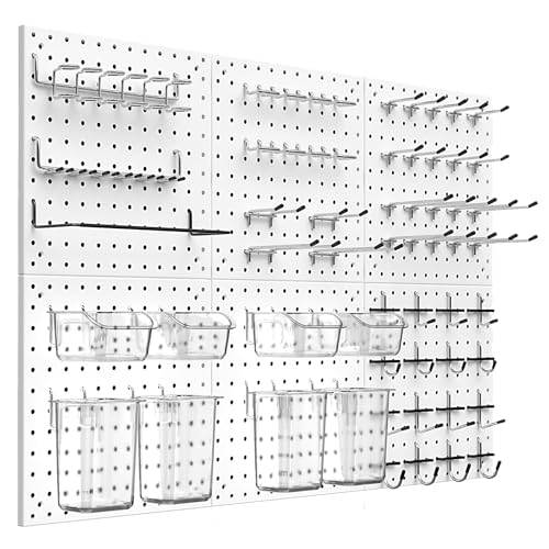 Peg Board Kit, Includes Pegboard and Accessories,with Hooks and Bins,Peg Board Wall Organizer for Office,Ornaments Display,Crafts Organization (129, White)