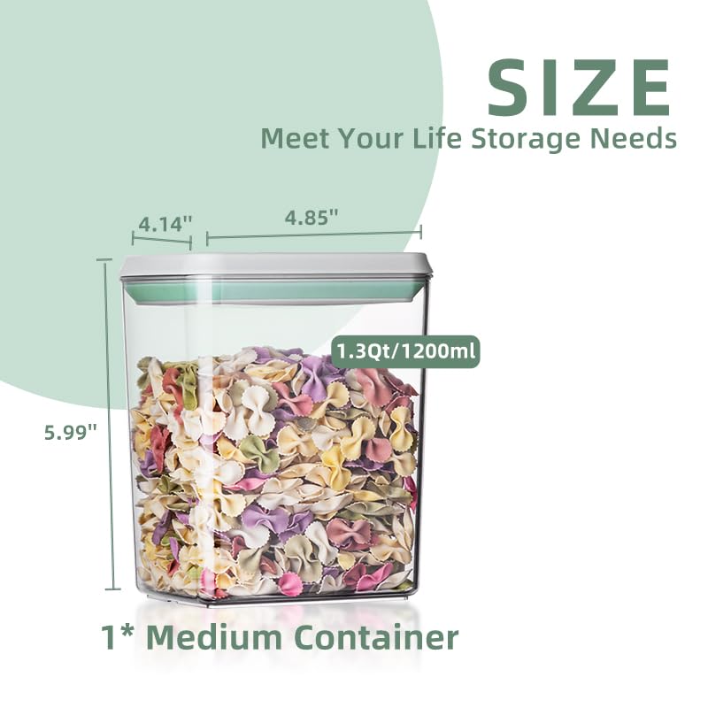 Pop Airtight Food Storage Containers with Lids- 3 Pcs Stackable One Button Opening Food Containers, Kitchen Pantry Storage Containers for Snacks Candy Salt Herbs Spices BPA-Free (1.2 QT * 3)
