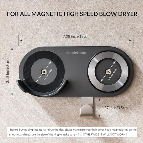 Hair Dryer Holder Wall Mount for All Magnetic High Speed Blow Dryer with Plug Cord Organizer Hook (Aluminum Alloy, Grey)
