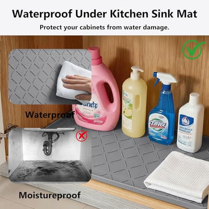 Mateeylife Under Sink Mat Kitchen Waterproof, Silicone Sink Tray 22"X34" | Under Sink Organizer Cabinet Shelf Protective Liner, Multi-use Silicone Mat for Boot Tray & Litter Mat, Dark Grey