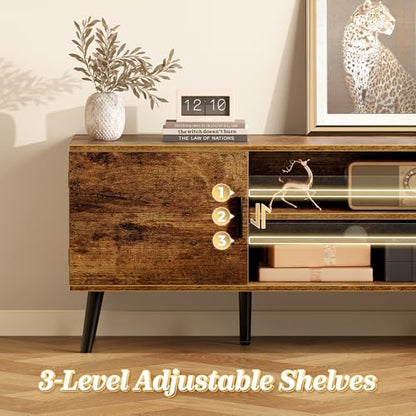 SUPERJARE TV Stand for 55 Inch TV, Entertainment Center with Adjustable Shelf, 2 Cabinets, TV Console Table, Media Console, Solid Wood Feet, Cord Holes, for Living Room, Bedroom, Rustic Brown