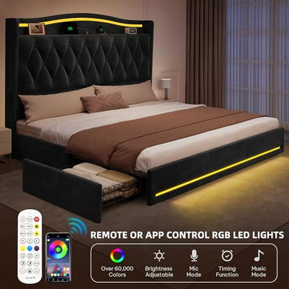 YITAHOME King Size Bed Frame with 4 Storage Drawers and RGB LED Lights
