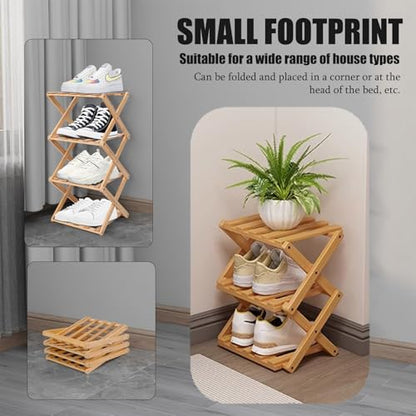 Small Shoe Rack, 3 Tier Portable Folding Shoe Storage Rack, Without Installation, Mini Free Standing Shoe Rack for Camping, Corridors, Bedrooms Living Room Corner and Small Spaces