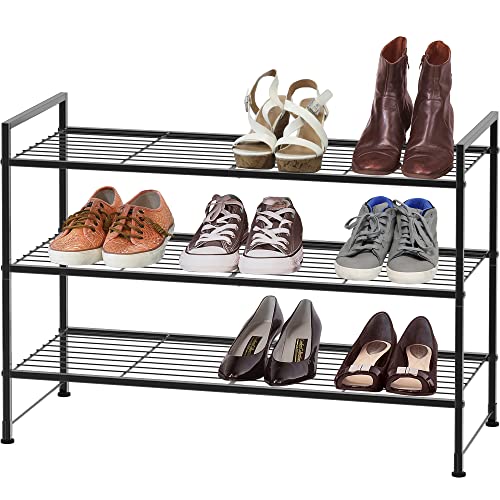 Simple Houseware 3-Tier Stackable Wired Grid Shoe Rack, Black | 9 Pairs of Shoes Storage Organizer for Closet, Entryway, Garage & Corridor