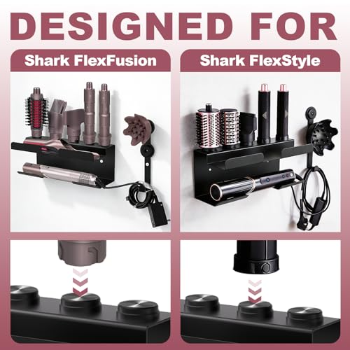 Wall Mount for Shark FlexFusion and FlexStyle, Cord Hanger | Organizer for curling wand, curlers, brushes, diffuser and attachments; space-saving accessory storage for bathroom use