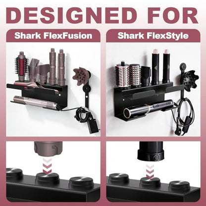 Wall Mount for Shark FlexFusion and FlexStyle, Cord Hanger | Organizer for curling wand, curlers, brushes, diffuser and attachments; space-saving accessory storage for bathroom use