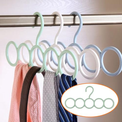 Coshar 5 Pack Scarf Hanger Holder (2 White+ 3 Green) | Scarf Storage Organizer for Ties Belts Socks, Ring Hole Slots for Space Saving, Multiple Purpose Tie Belt Rack Organizer