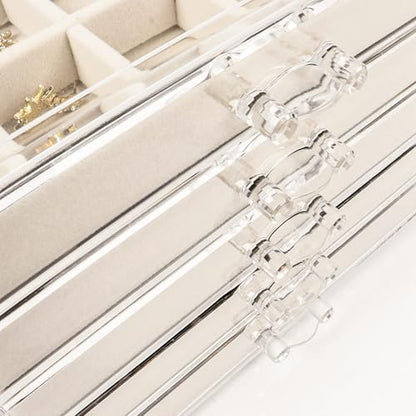 GUOER Earring Organizer 5 Drawers Acrylic Jewelry Box for Women, Warm White | Clear Earring Holder Organizer Box, Stud Earring Ring Display Storage Case Large, Adjustable Velvet Trays Girls Gifts