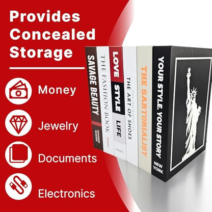 Original Hidden Storage Secret Book Box 8.3 x 6.3 x 9.4 In, Made from Gray Board & Cardboard, Faux Books for Decoration, Electronics & Cord Hider,Box Hider for Router and TV Cord, Decorative Book